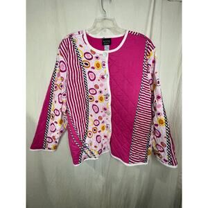 1990s Koos Patchwork Maximalist Artsy Silk Linen Gingham Quilted Cardigan 3X